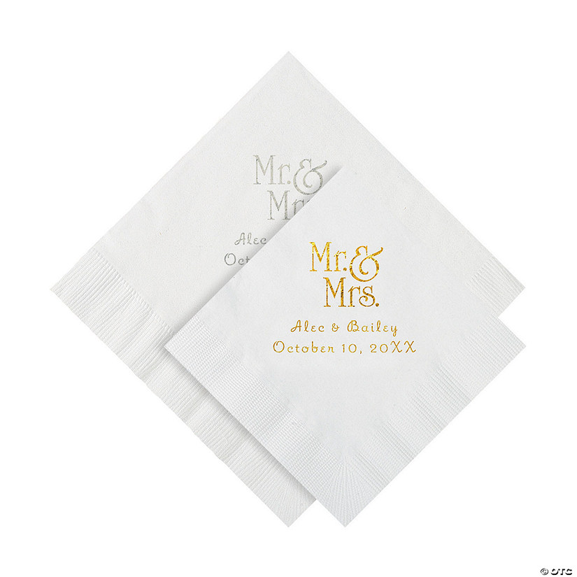 Bulk 50 Ct. Personalized Mr. & Mrs. Beverage or Luncheon Napkins Image