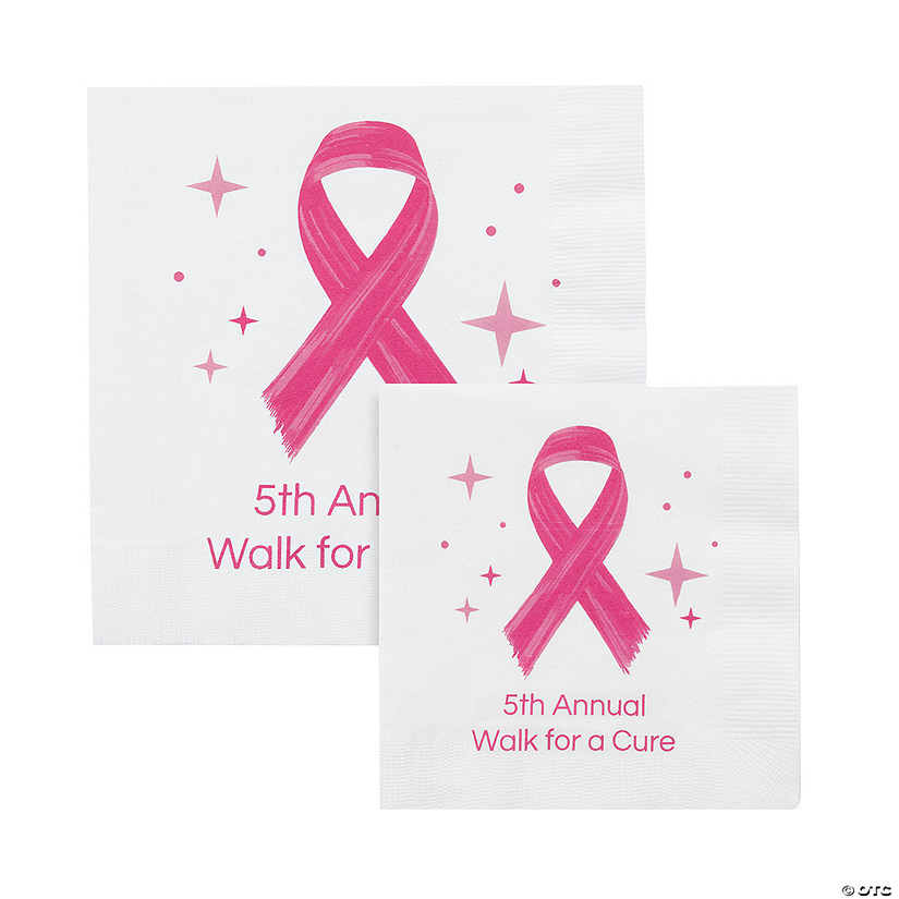 Bulk 50 Ct. Personalized Pink Awareness Ribbon Napkins Image