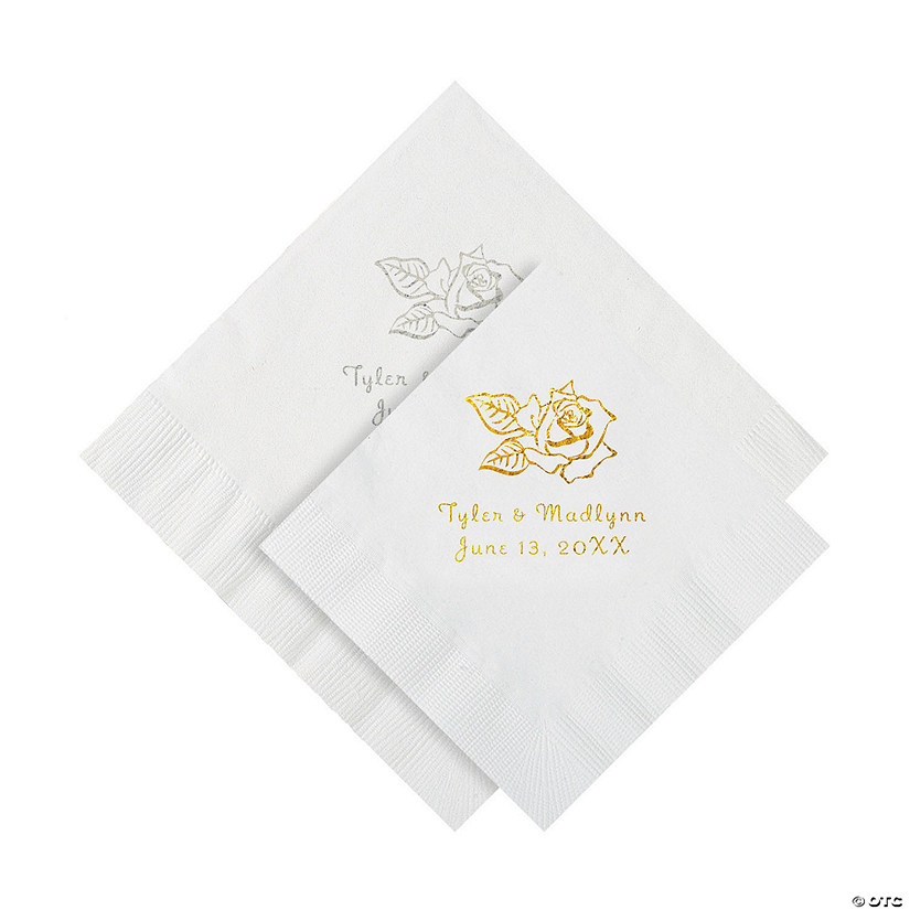 Bulk 50 Ct. Personalized Rose Beverage or Luncheon Napkins Image