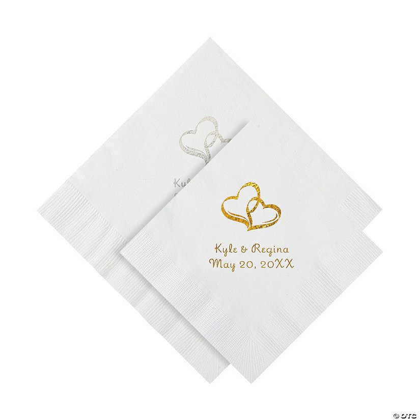 Bulk 50 Ct. Personalized Two Hearts Beverage or Luncheon Napkins Image