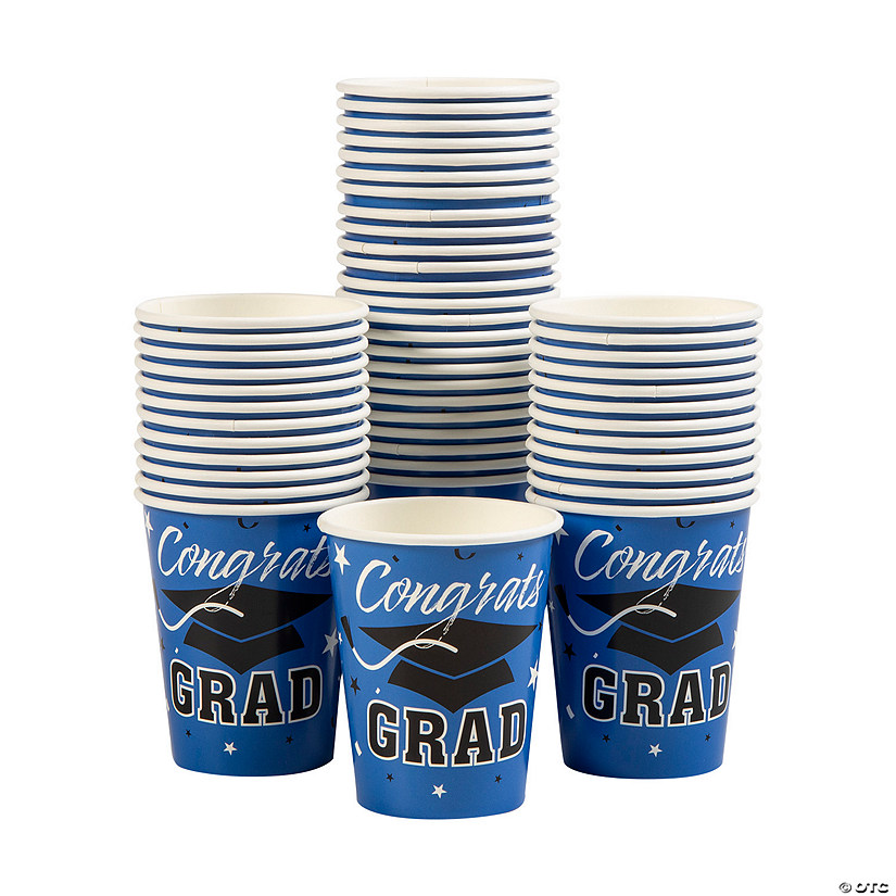 Bulk 50 Pc. Blue Graduation Party Congrats Grad & Cap Paper Cups Image