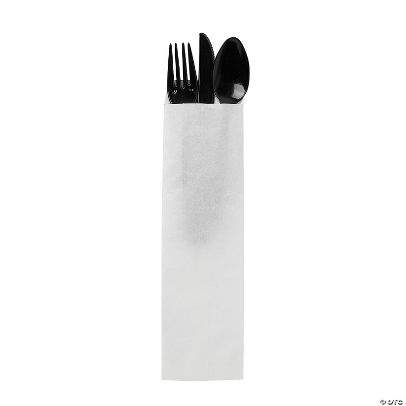 Bulk  50 Pc. White Paper Bag Cutlery Holders Image