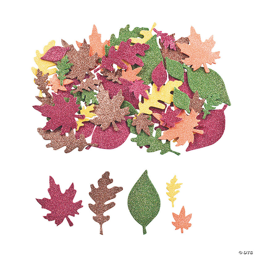 Bulk 500 Pc. Self-Adhesive Glitter Leaf Shapes Image