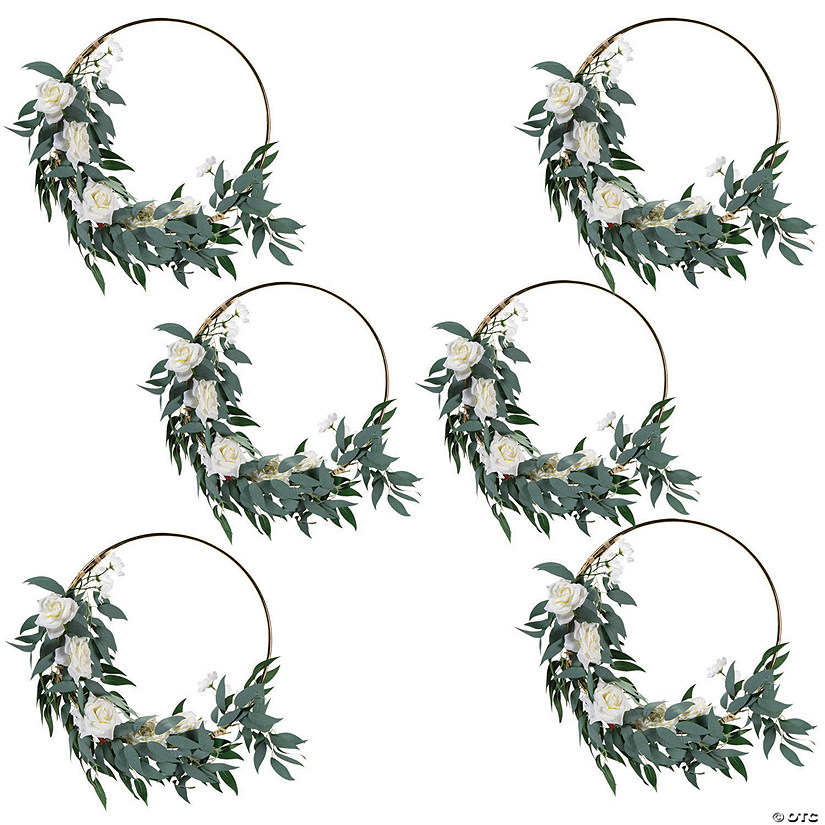 Bulk 6 Pc. Premium Gold Hoop Decorations with White Roses Image
