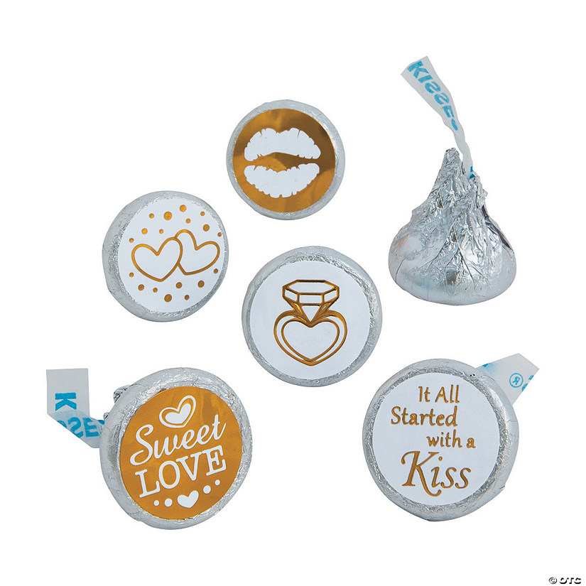 Bulk  60 Pc. Gold & White Stickers for Hershey&#8217;s&#174; Kisses&#174; Image