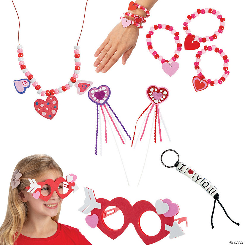 Bulk 60 Pc. Valentine&#8217;s Day Wearables Craft Kit Assortment - Makes 60 Image