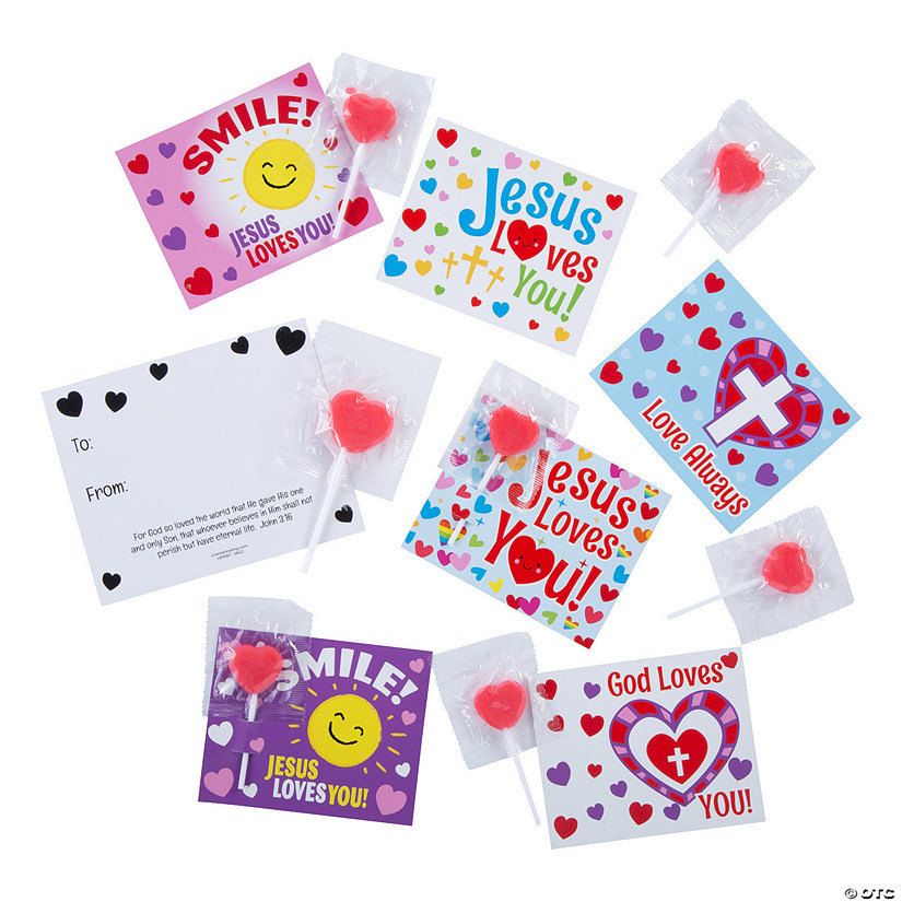 Bulk 65 Pc. Religious Valentine&#8217;s Day Lollipop Handout with Card Image