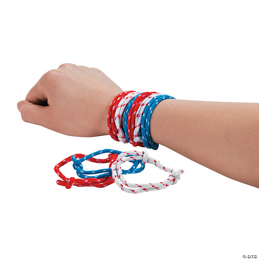 Bulk 72 Pc. Adjustable Patriotic Friendship Rope Bracelets Image