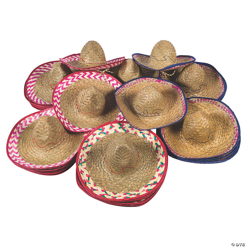 Bulk 72 Pc. Adults Embroidered Woven Straw Sombreros with Chin Cord Image