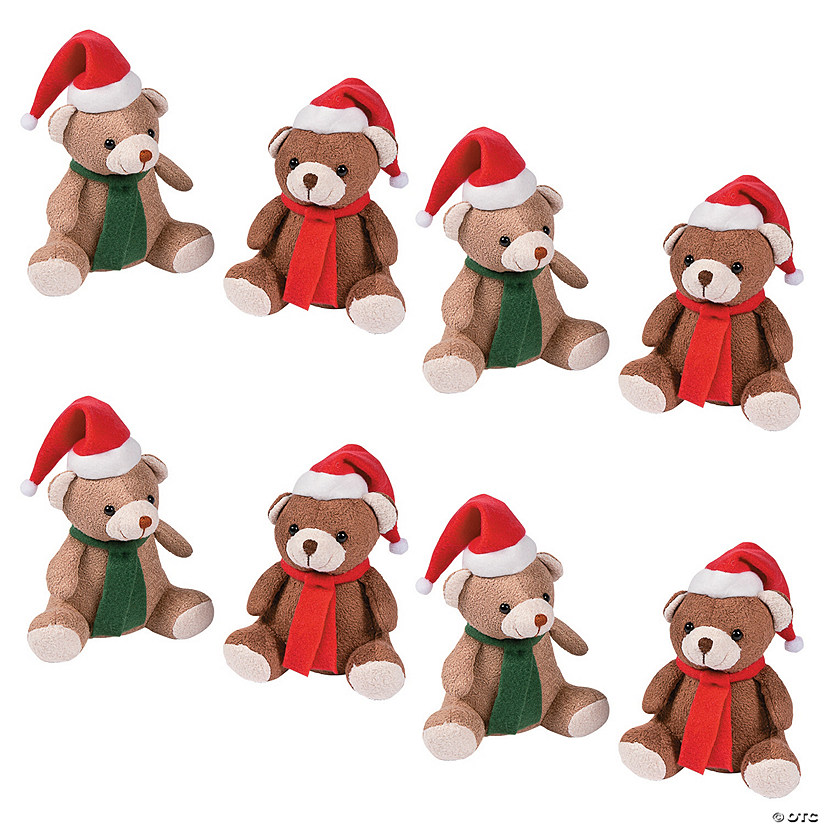 Bulk 72 Pc. Christmas Scarf & Santa Hat Brown Stuffed Bears Image