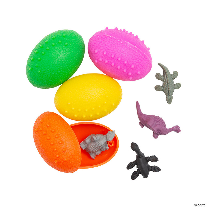 Bulk 72 Pc. Mini 2" Dinosaur-Filled Colorful Plastic Eggs Image
