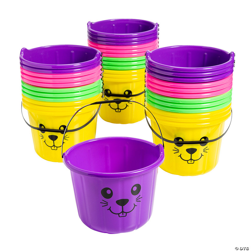Bulk 72 Pc. Neon Bunny Easter Buckets Image