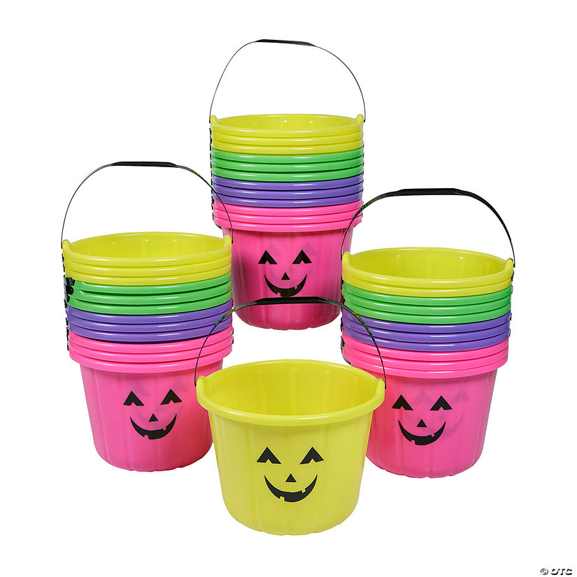Bulk 72 Pc. Neon Jack-O&#8217;-Lantern BPA-Free Plastic Trick-Or-Treat Buckets Image