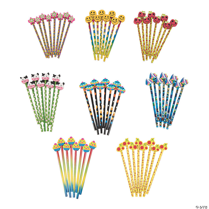 Bulk 72 Pc. Pencils with Assorted Pencil Top Erasers Image