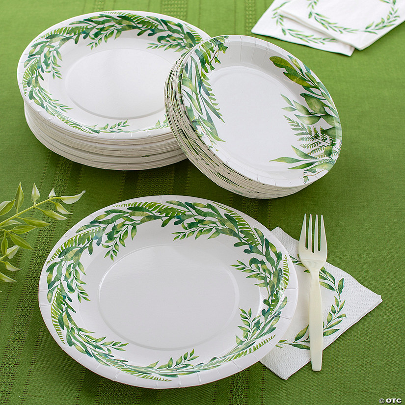 Bulk 96 Ct. Spring Greenery Paper Dinner Plates Image