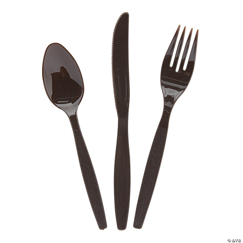 Bulk Chocolate Brown Plastic Cutlery Sets for 70 Image