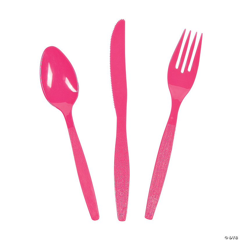 Bulk Hot Pink Plastic Cutlery Sets for 70 Image