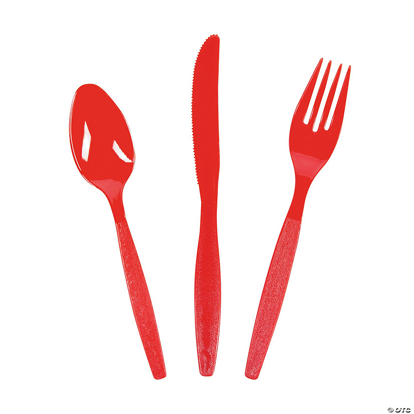 Bulk Red Plastic Cutlery Sets for 70 Image