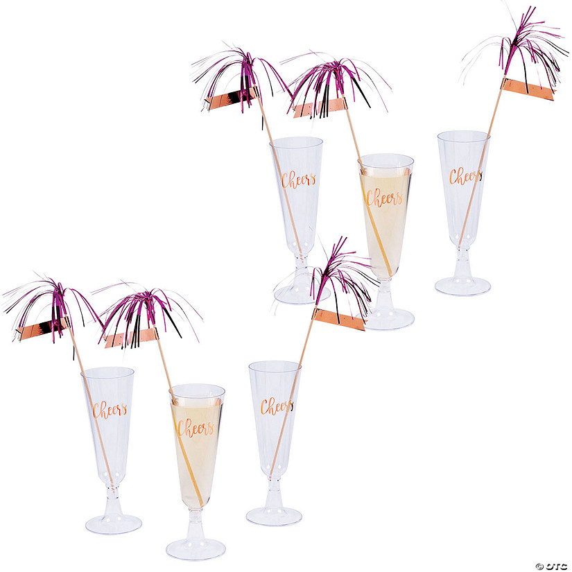 Bulk Rose Gold Cheers Champagne Disposable Drinkware Set for 36 Image