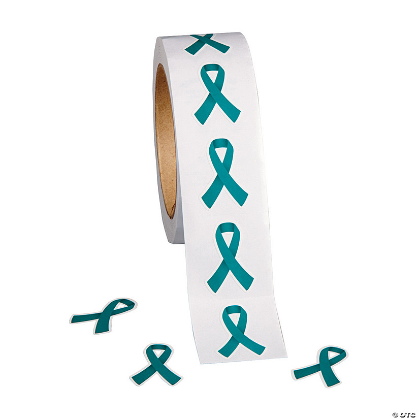 Bulk Teal Ribbon Awareness Sticker Roll - 500 Pc. Image