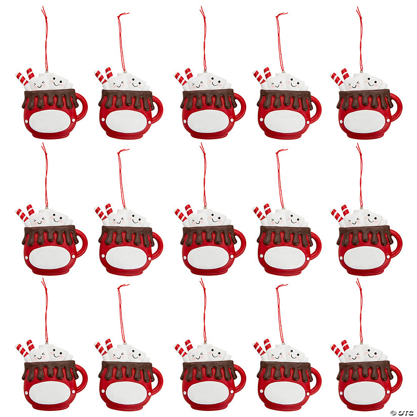 Bulk Write-A-Name Red Cup Hot Cocoa Resin Christmas Ornaments - 48 Pc. Image