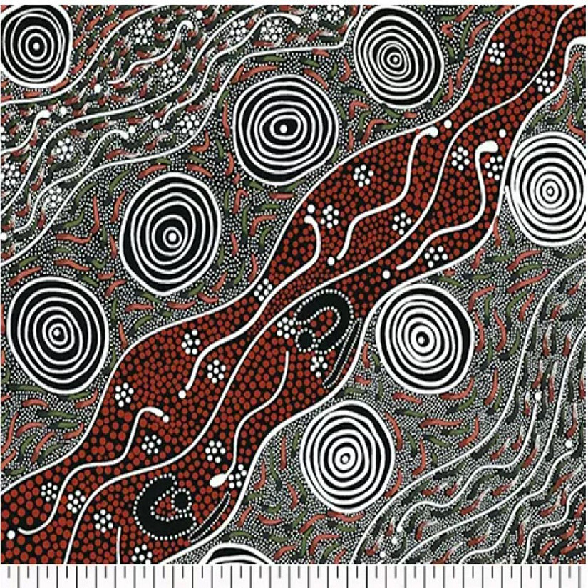 Bush Camp Red Australian Aboriginal MS Textiles Cotton by the yard Image