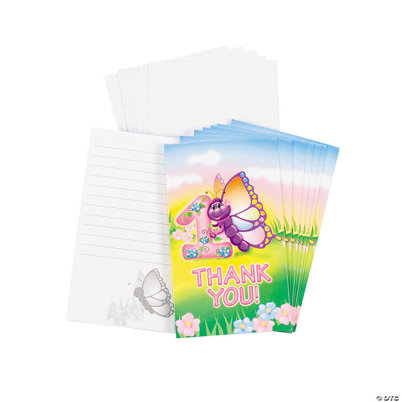 Butterfly 1st Birthday Thank You Cards - 8 Pc. Image