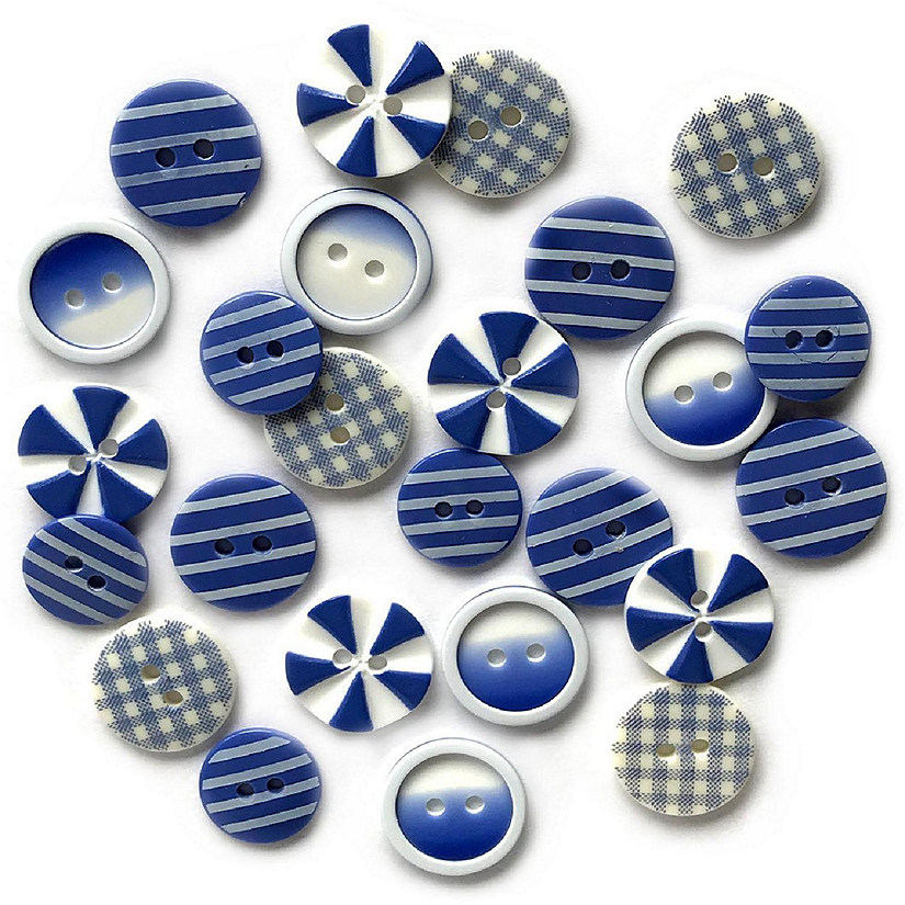 Buttons Galore Printed Craft & Sewing Buttons - House of Blues - Set of 3 Packs Total 45 Buttons Image