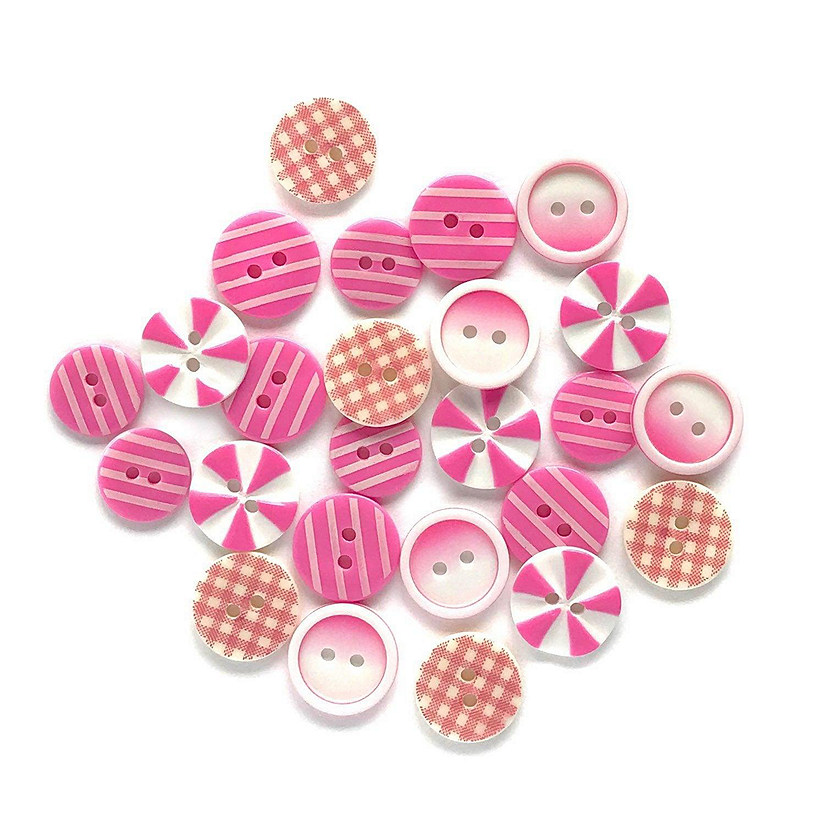 Buttons Galore Printed Craft & Sewing Buttons - Pink Patchwork - Set of 3 Packs Total 45 Buttons Image