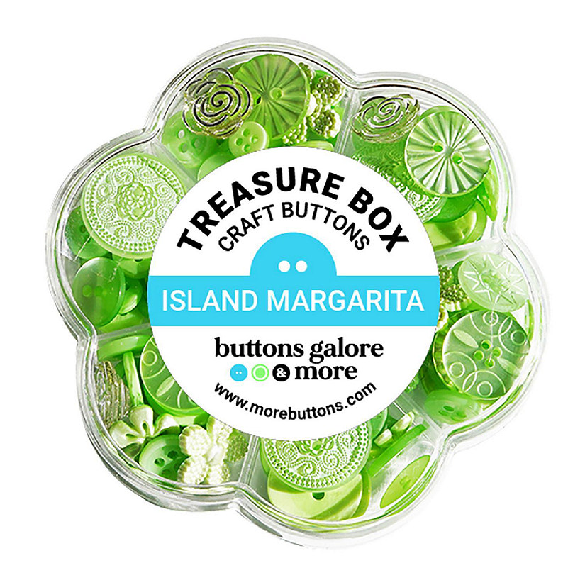 Buttons Galore Treasure Box Fancy Designer Buttons for Sewing and Crafts - 100+ Buttons - Island Maragarita Image