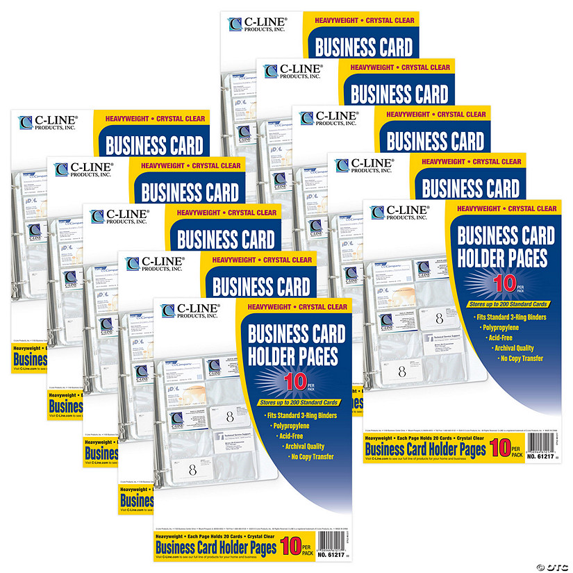 C-Line Business Card Holder, Poly without Tabs, Holds 20 Cards/Page, 11-1/4" x 8-1/8", 10 Per Pack, 10 Packs Image