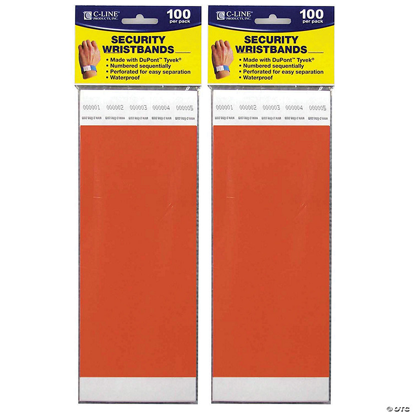 C-Line DuPont Tyvek Security Wristbands, Orange, 100 Per Pack, 2 Packs Image