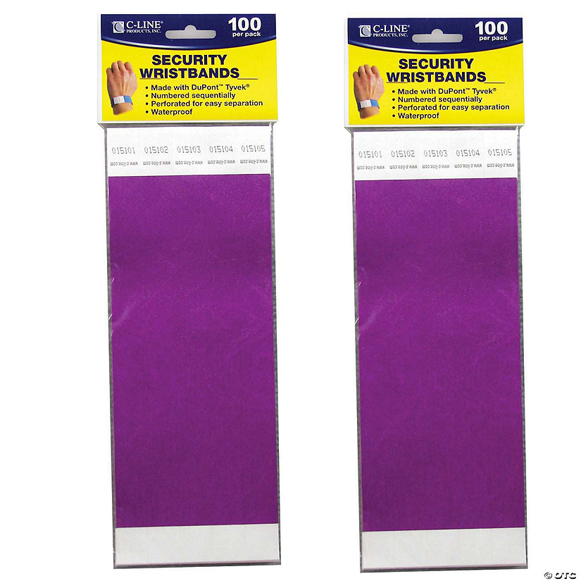 C-Line DuPont Tyvek Security Wristbands, Purple, 100 Per Pack, 2 Packs Image