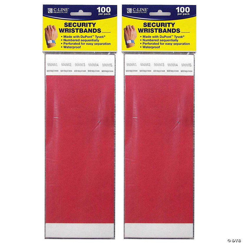 C-Line DuPont Tyvek Security Wristbands, Red, 100 Per Pack, 2 Packs Image