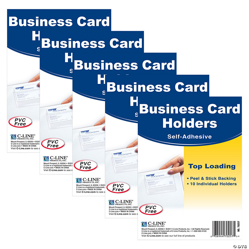 C-Line Self-Adhesive Business Card Holder, Top Load, 2" x 3-1/2", 10 Per Pack, 5 Packs Image