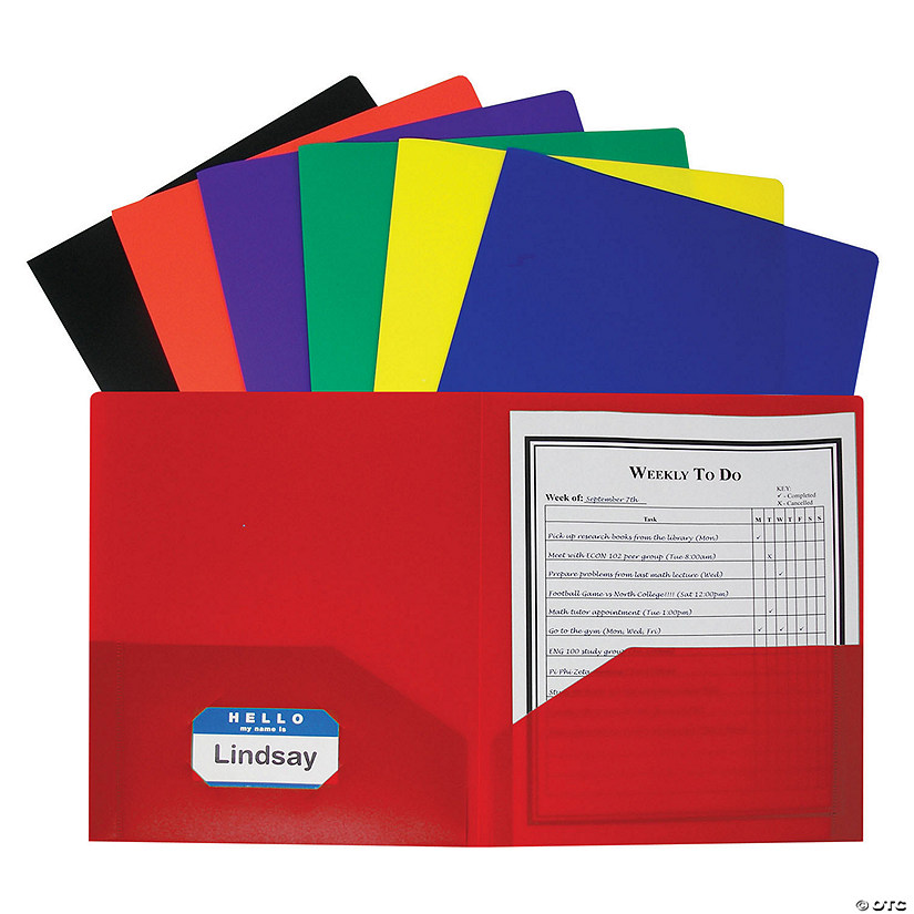 C-Line Two-Pocket Heavyweight Poly Portfolio Folder, Assorted Primary Colors, Pack of 36 Image