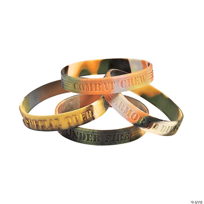 Camouflage Army Sayings Rubber Bracelets - 12 Pc. Image
