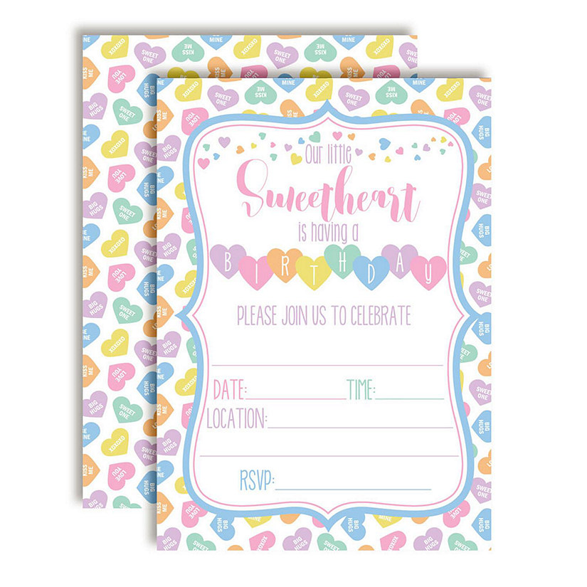 Candy Heart Birthday Party Invitations 40pc. by AmandaCreation Image