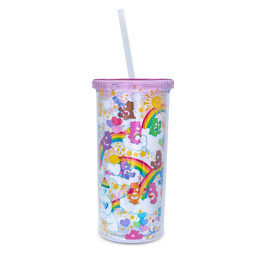 Care Bears Rainbow Stars Carnival Cup With Lid and Straw  Holds 20 Ounces Image