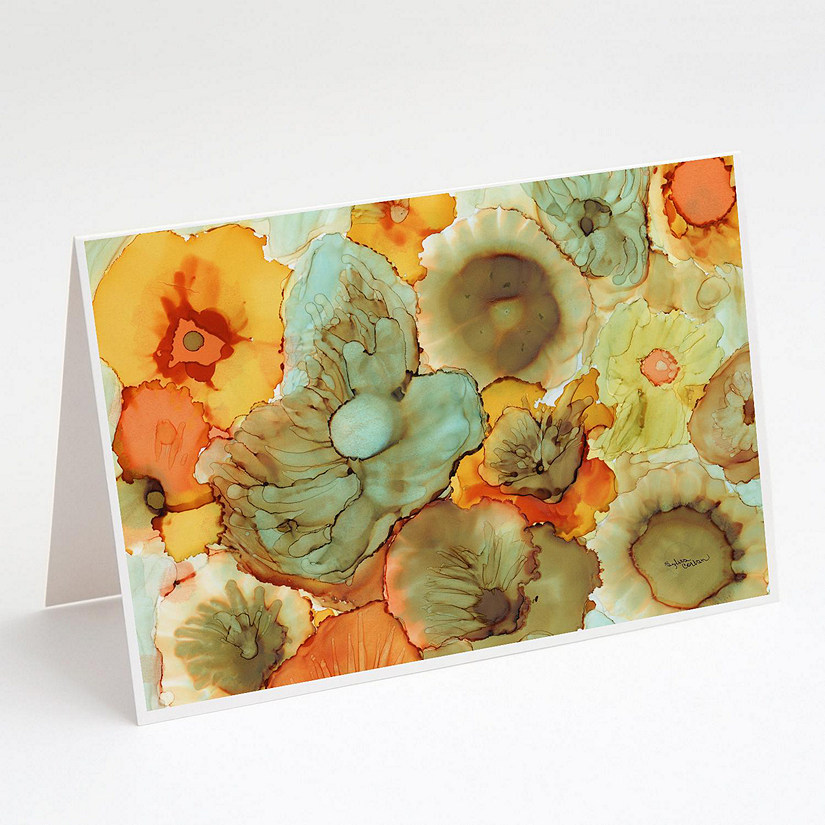 Caroline's Treasures Abstract Flowers Teal and orange Greeting Cards and Envelopes Pack of 8, 7 x 5, Flowers Image