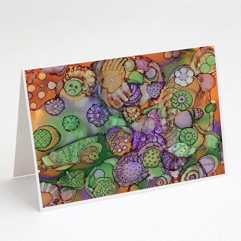 Caroline's Treasures Abstract in Purple Green and Orange Greeting Cards and Envelopes Pack of 8, 7 x 5, Flowers Image