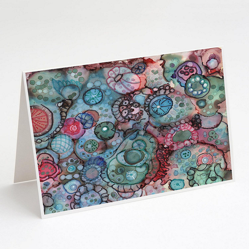 Caroline's Treasures Abstract in Reds and Blues Greeting Cards and Envelopes Pack of 8, 7 x 5, Flowers Image