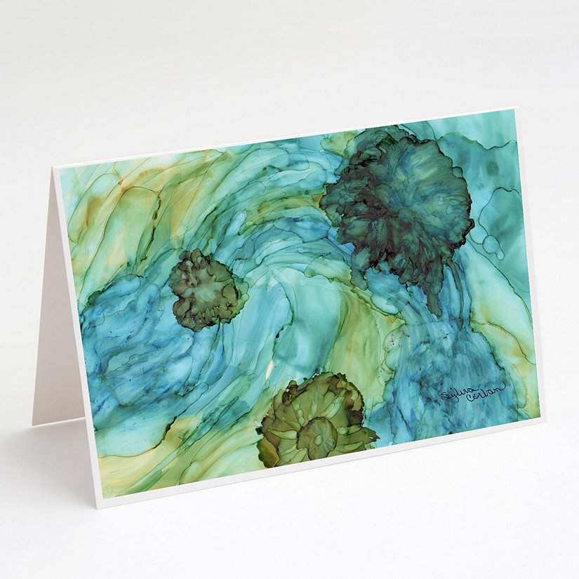Caroline's Treasures Abstract in Teal Flowers Greeting Cards and Envelopes Pack of 8, 7 x 5, Flowers Image