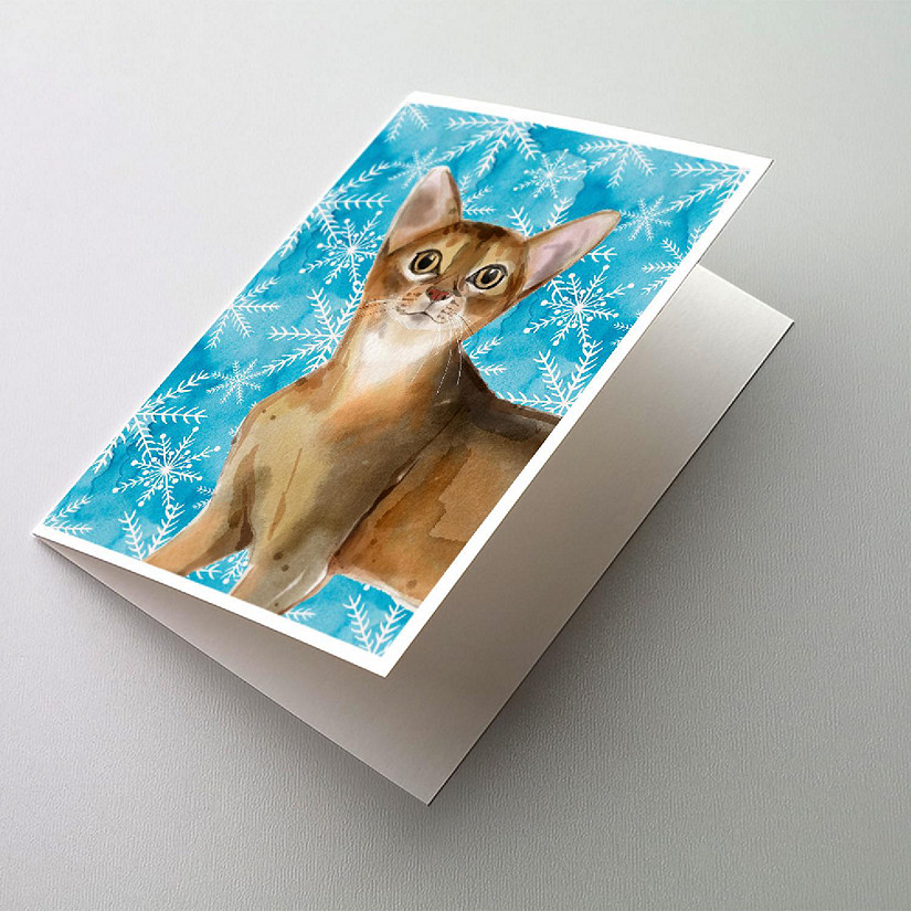 Caroline's Treasures Abyssinian Winter Snowflakes Greeting Cards and Envelopes Pack of 8, 7 x 5, Cats Image