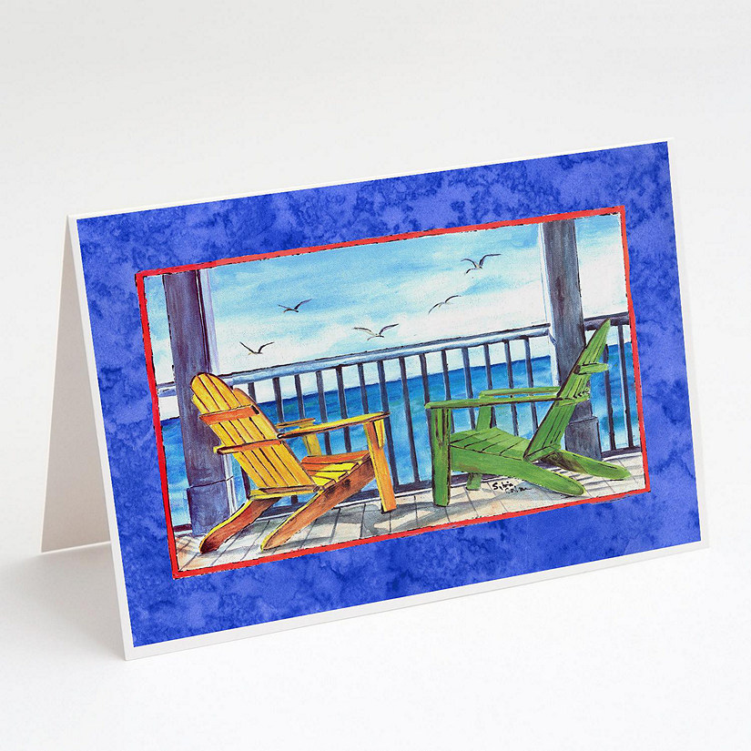 Caroline's Treasures Adirondack Chairs Blue Greeting Cards and Envelopes Pack of 8, 7 x 5, Nautical Image