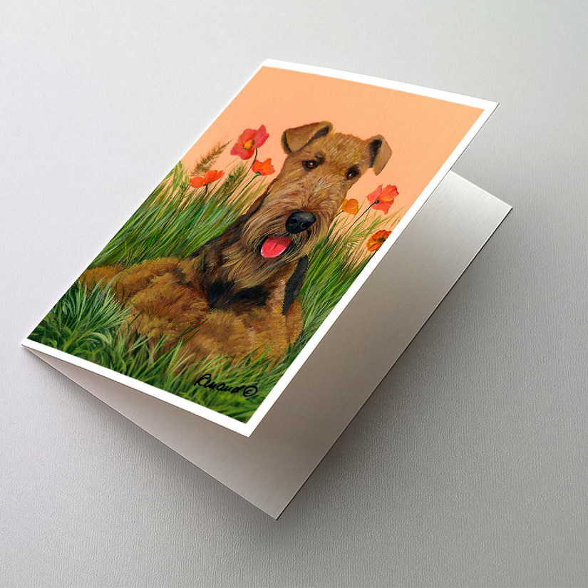 Caroline's Treasures Airedale Terrier Poppies Greeting Cards and Envelopes Pack of 8, 7 x 5, Dogs Image