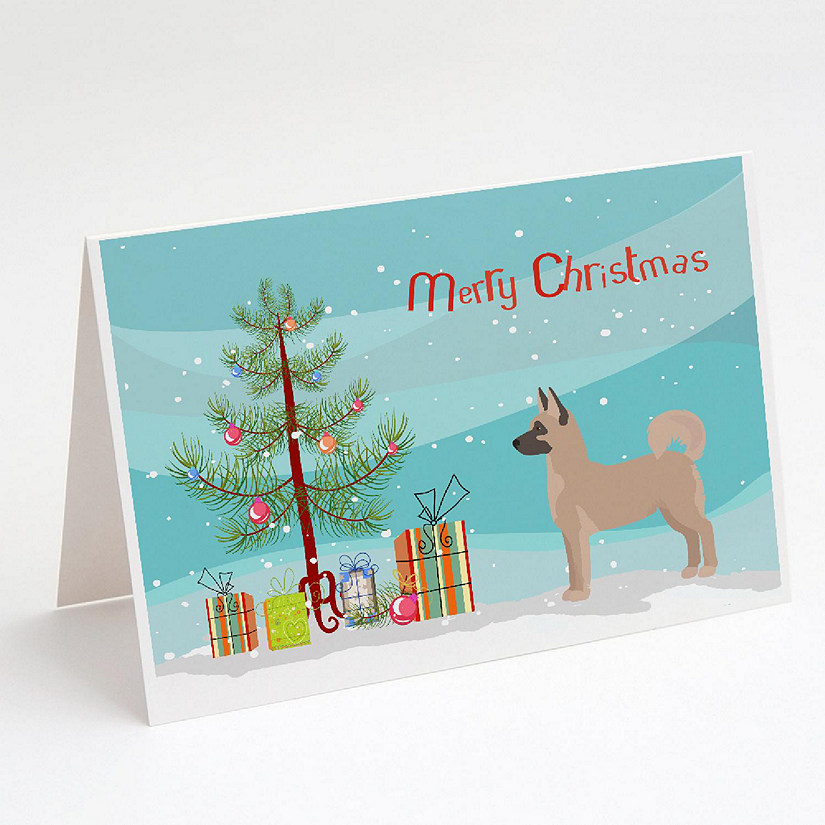 Caroline's Treasures Akita Shepherd Christmas Tree Greeting Cards and Envelopes Pack of 8, 7 x 5, Dogs Image