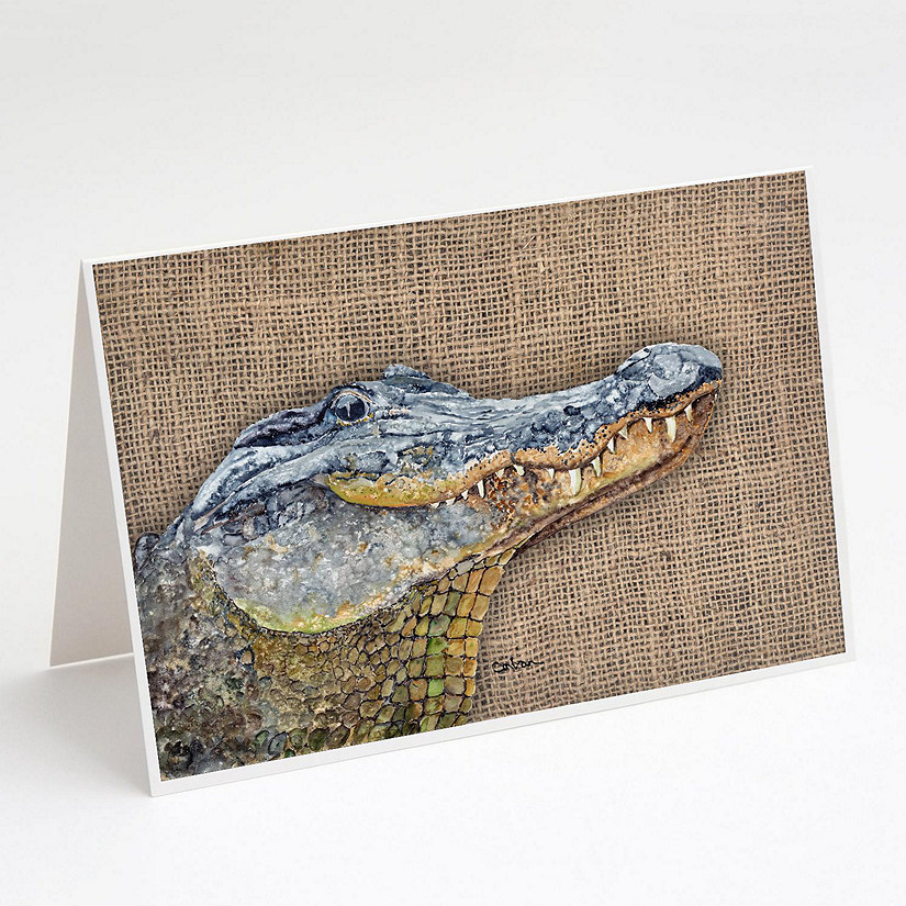 Caroline's Treasures Alligator on Faux Burlap Greeting Cards and Envelopes Pack of 8, 7 x 5, Reptiles Image