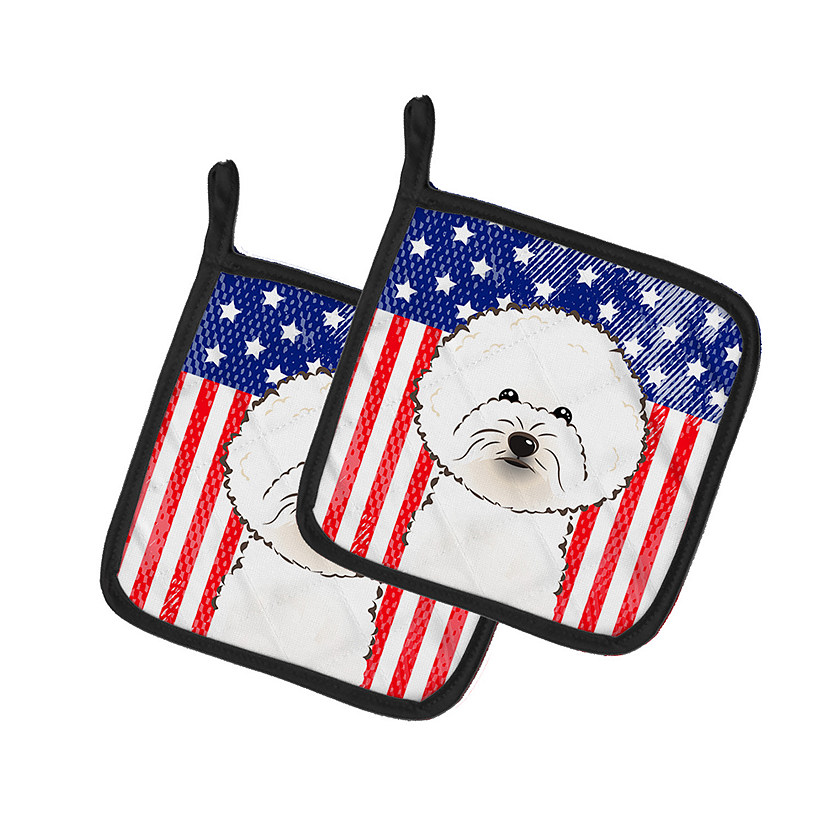 Caroline's Treasures American Flag and Bichon Frise Pair of Pot Holders, 7.5 x 7.5, Dogs Image