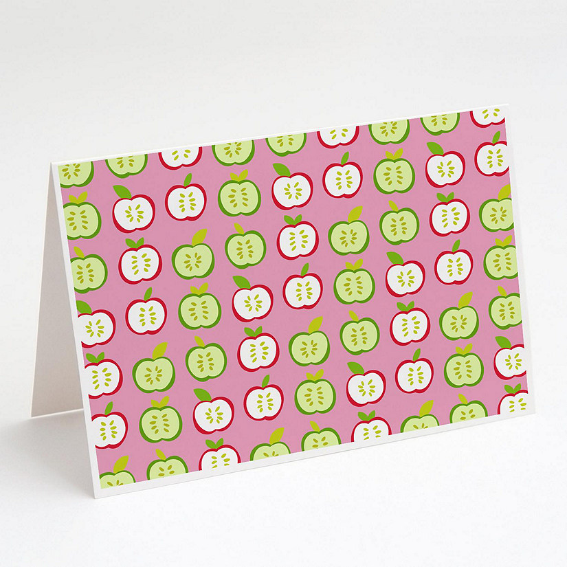 Caroline's Treasures Apples on Pink Greeting Cards and Envelopes Pack of 8, 7 x 5, Food Image